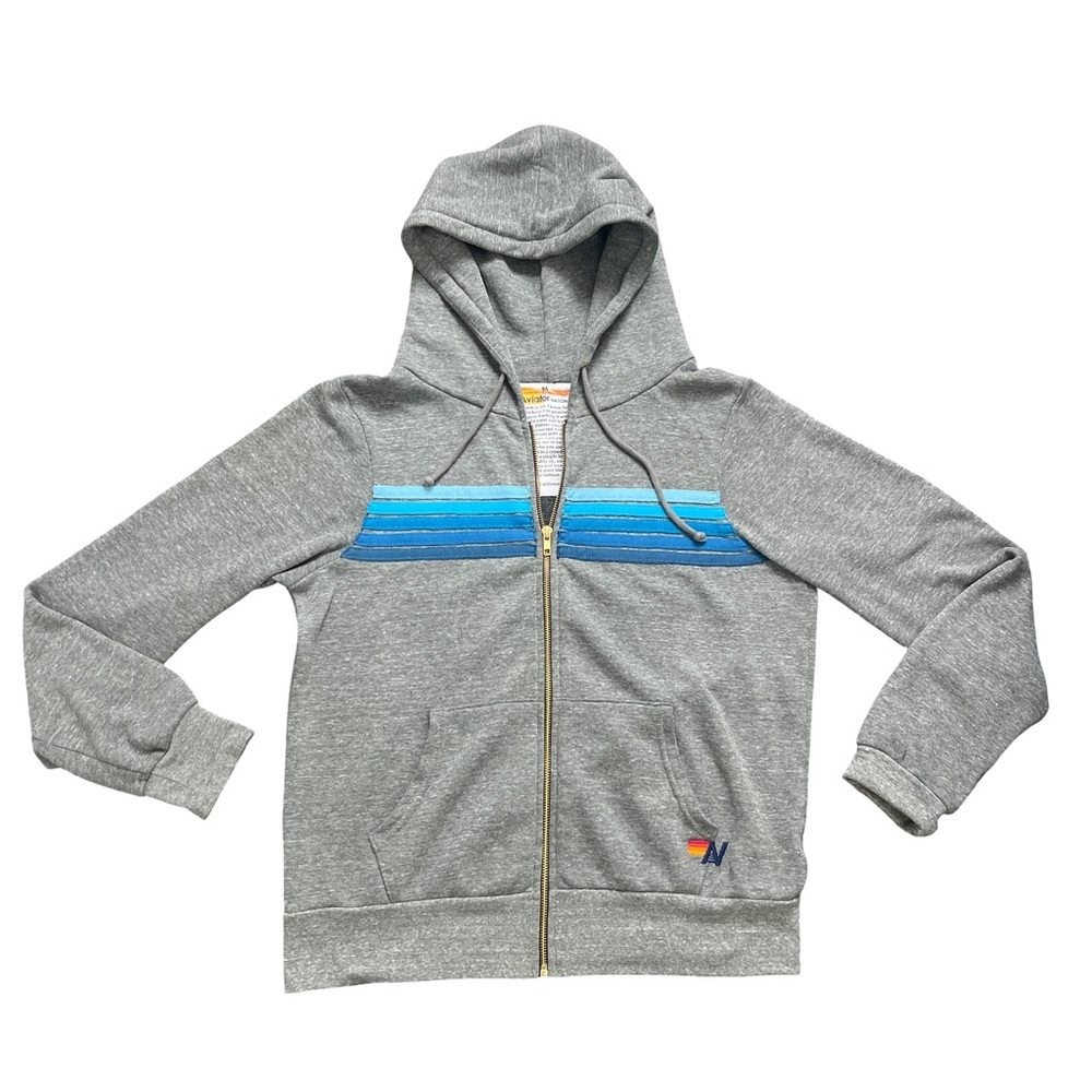 Aviator Nation Gray Hoodie with Blue Stripes